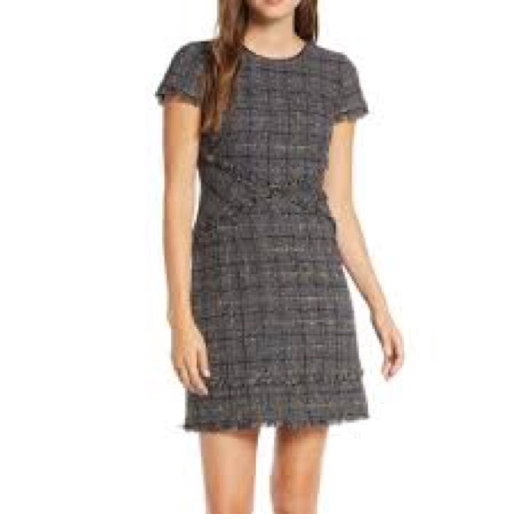Eliza J Tweed Fringe Woven Dress